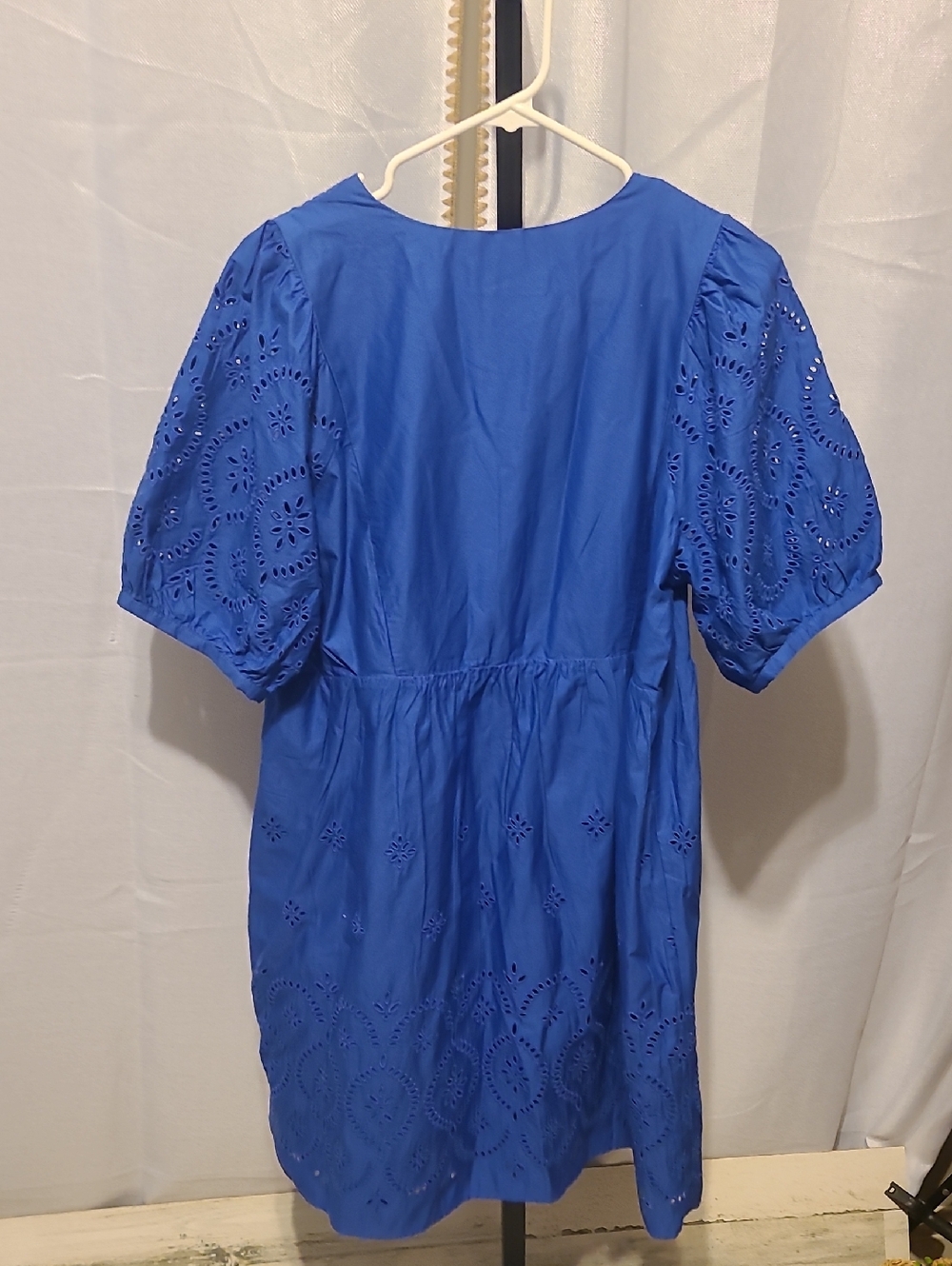 Old Navy Womens V-Neck Eyelet Mini Boho Blue Dress Size Large Nwt - Picture 5 of 5